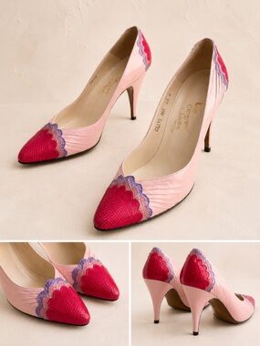 Rare Vintage Rosina Ferragamo Blush Raspberry Python Leather Designer Pumps 6.5N